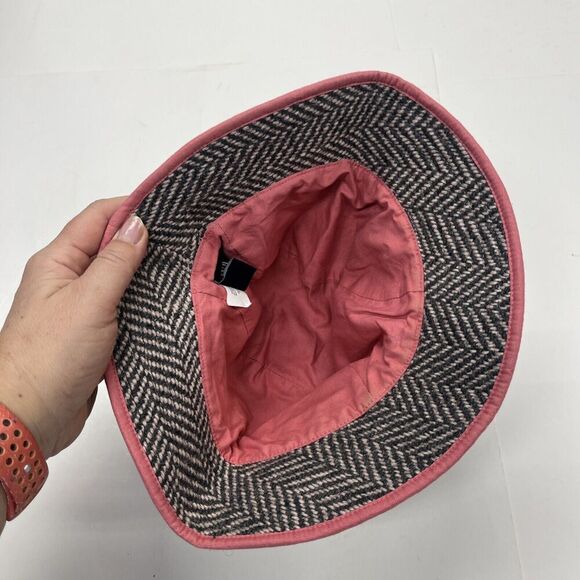 GAP Preppy Herringbone Hat S/M Wool Blend Lined Pink Band Bucket Cloche - Picture 4 of 7